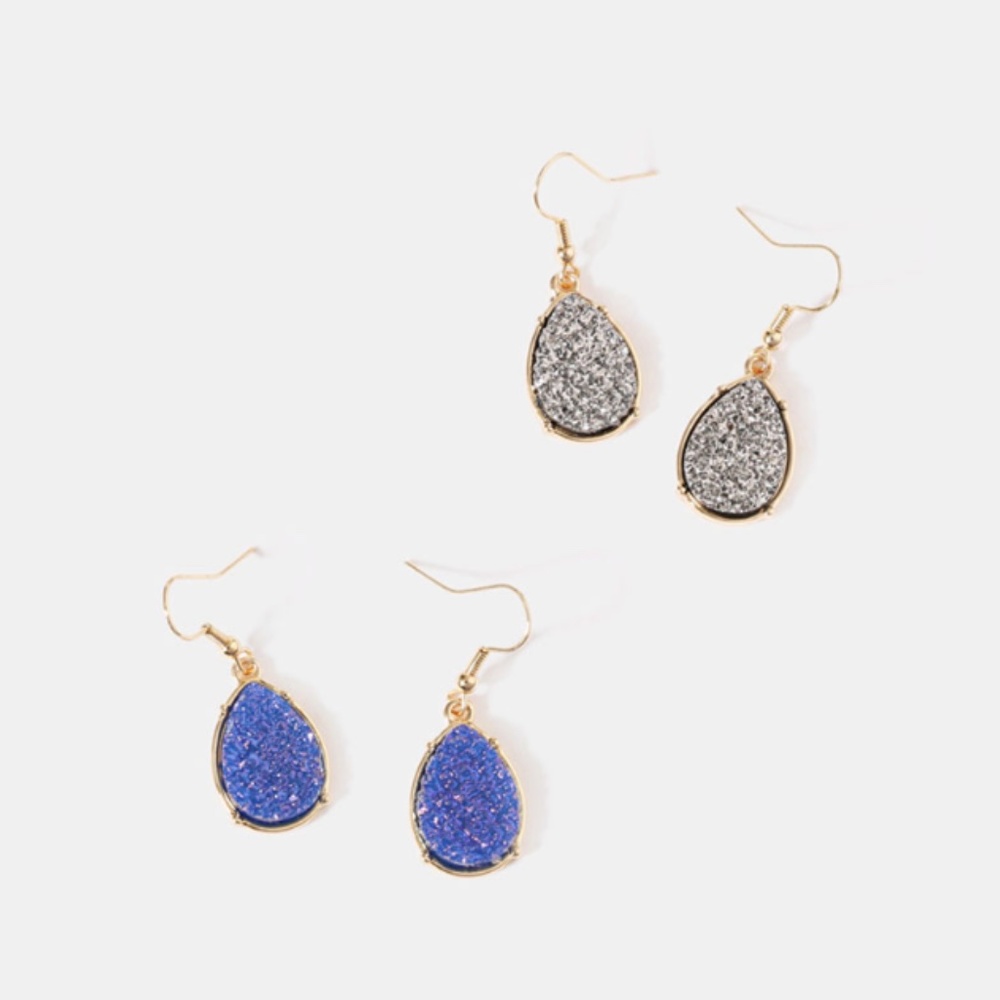 Druzy Resin Blue Violet Gold Hook Drop Earrings - Picture 6 of 6